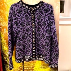 Nordic Purple Fair Isle Ski Lodge Cardigan LL Bean M EUC